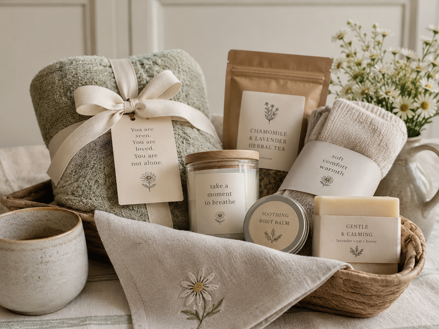 Thoughtfully curated Comfort & Care gift collection featuring sympathy, encouragement, and wellness gifts from The Irish Daisy.