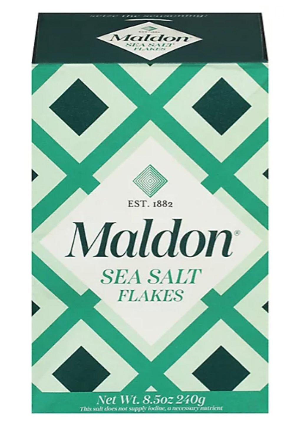 Box of Maldon iodine-free sea salt flakes
