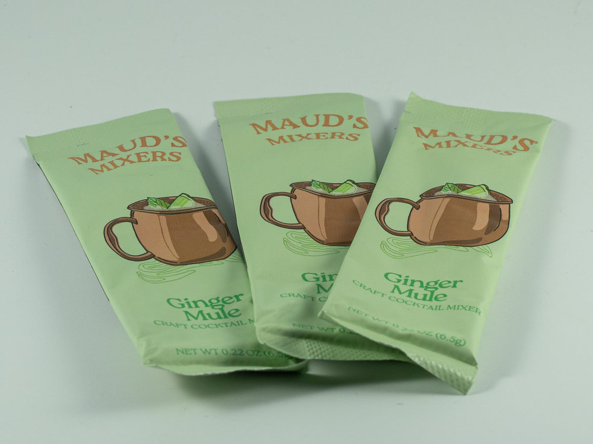 Three single-serve ginger mule cocktail mixer packets
