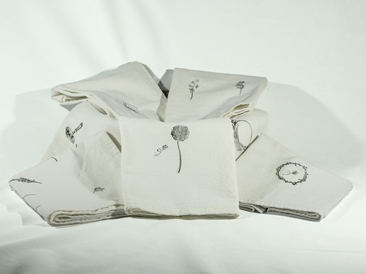 hand-stamped flour sack dish towels
