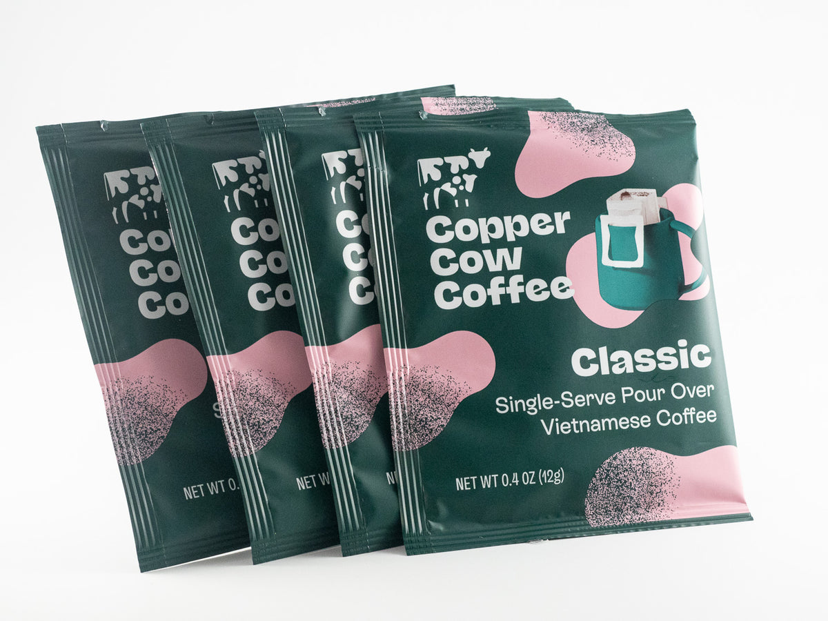 Copper Cow Coffee Classic single-serve pour-over Vietnamese coffee packets for The Irish Daisy gift collection.