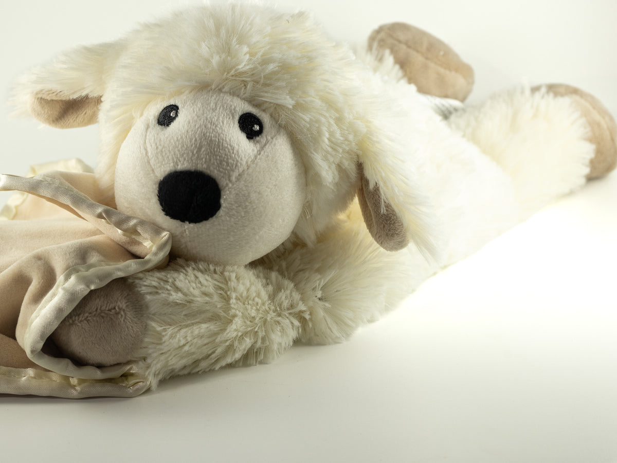 Cream Warmies lamb lovey with soft security blanket for The Irish Daisy Mama & Me gift.